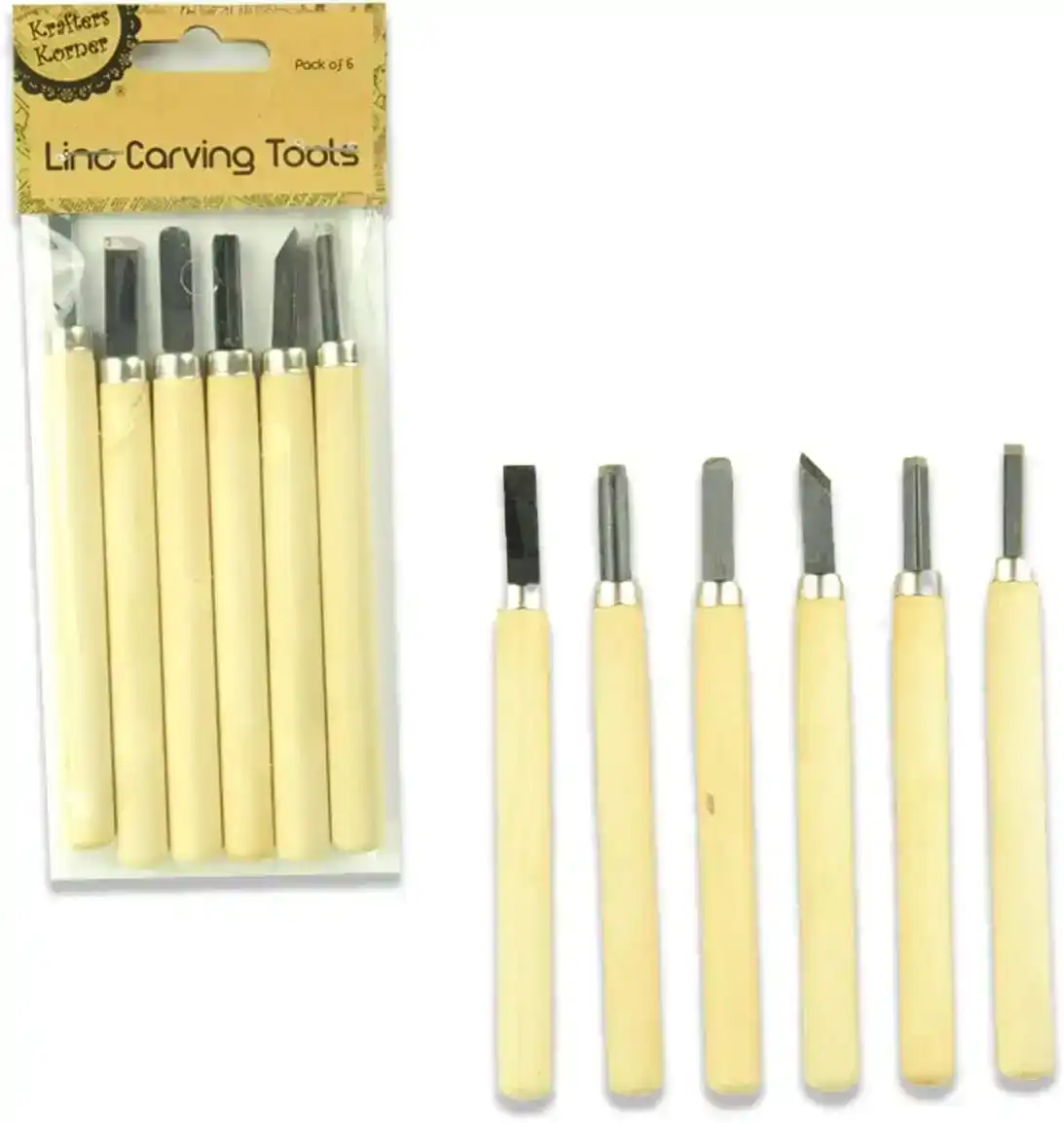[6Pce] Krafters Korner Wooden Lino Carving Tools - 6 Different Carving Tools With Steel Nozzles