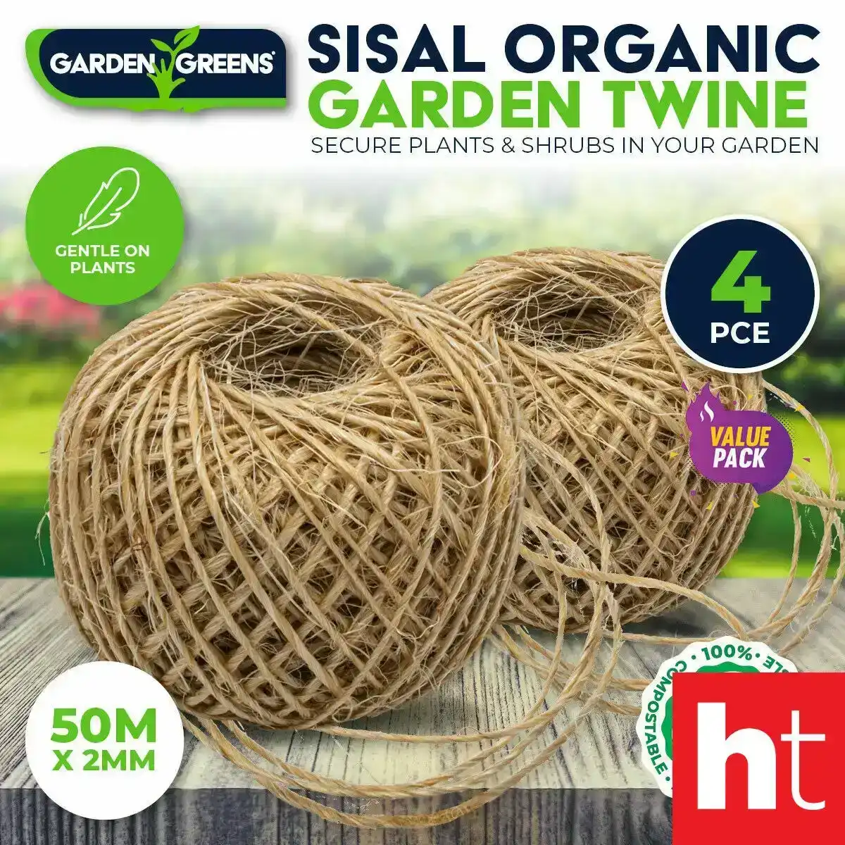 Garden Greens 4PK Garden Twine Sisal Versatile Organic Gentle 50m x 2mm