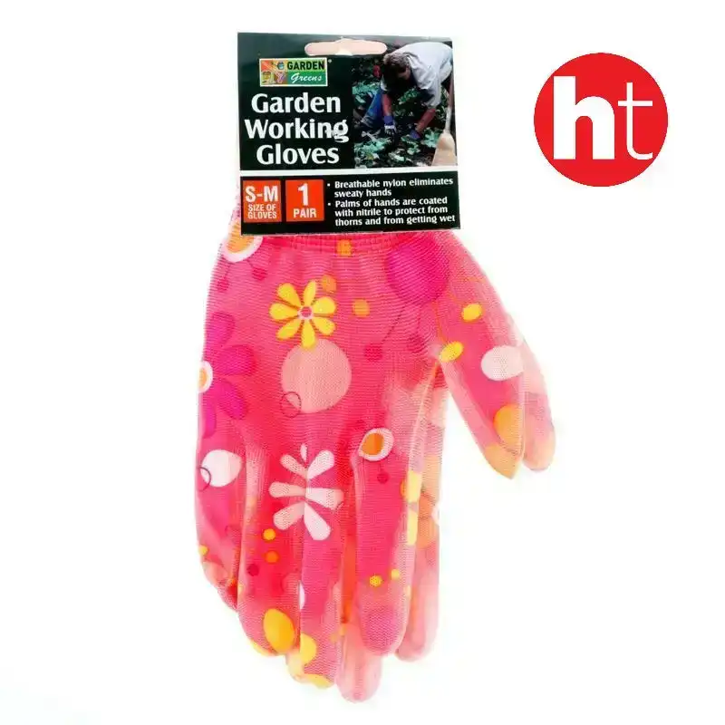 Garden Greens Garden Gloves Grip Nylon Size:S/M Floral Design