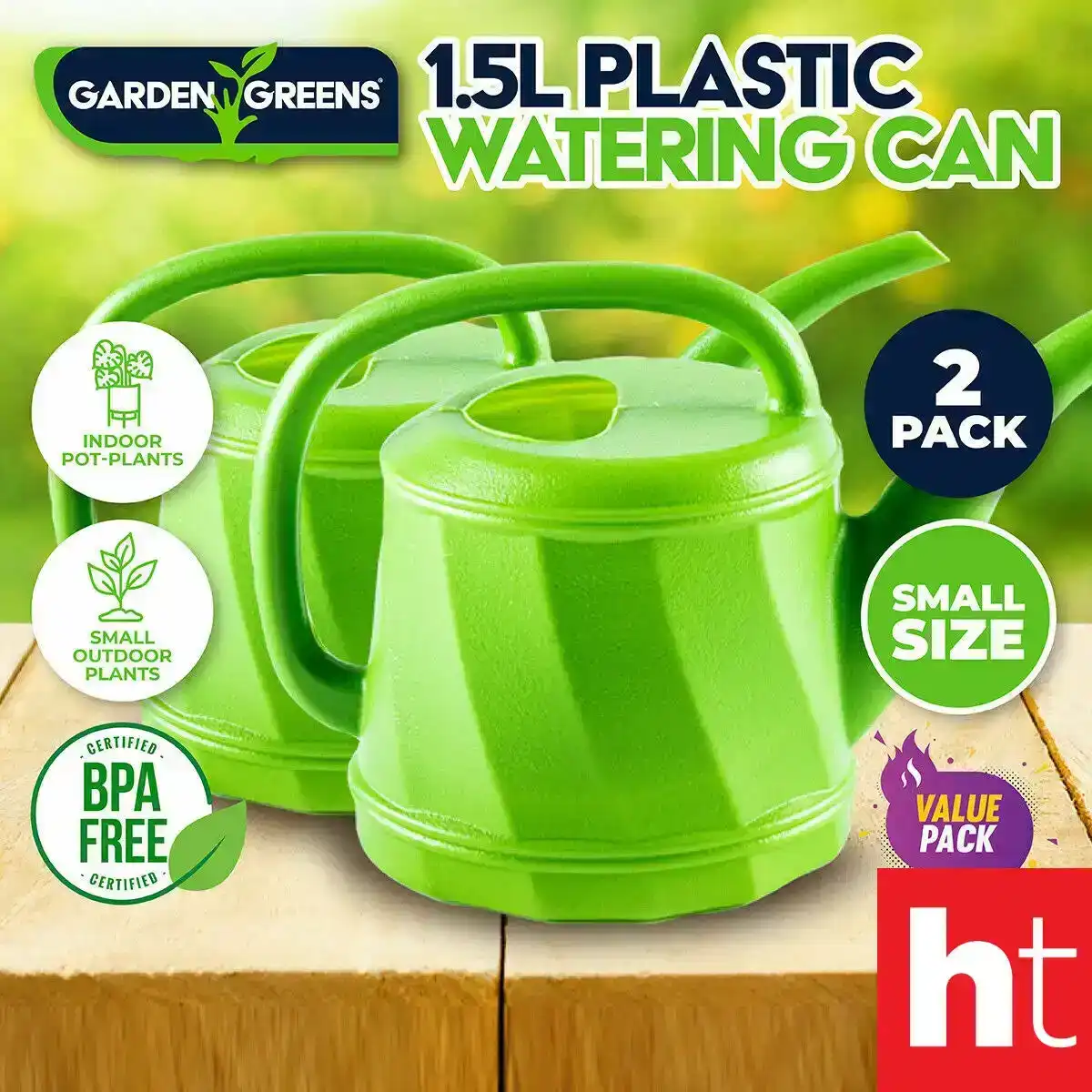Garden Greens 2PCE Watering Can Plastic Lightweight Portable Indoor Plants 1.5L