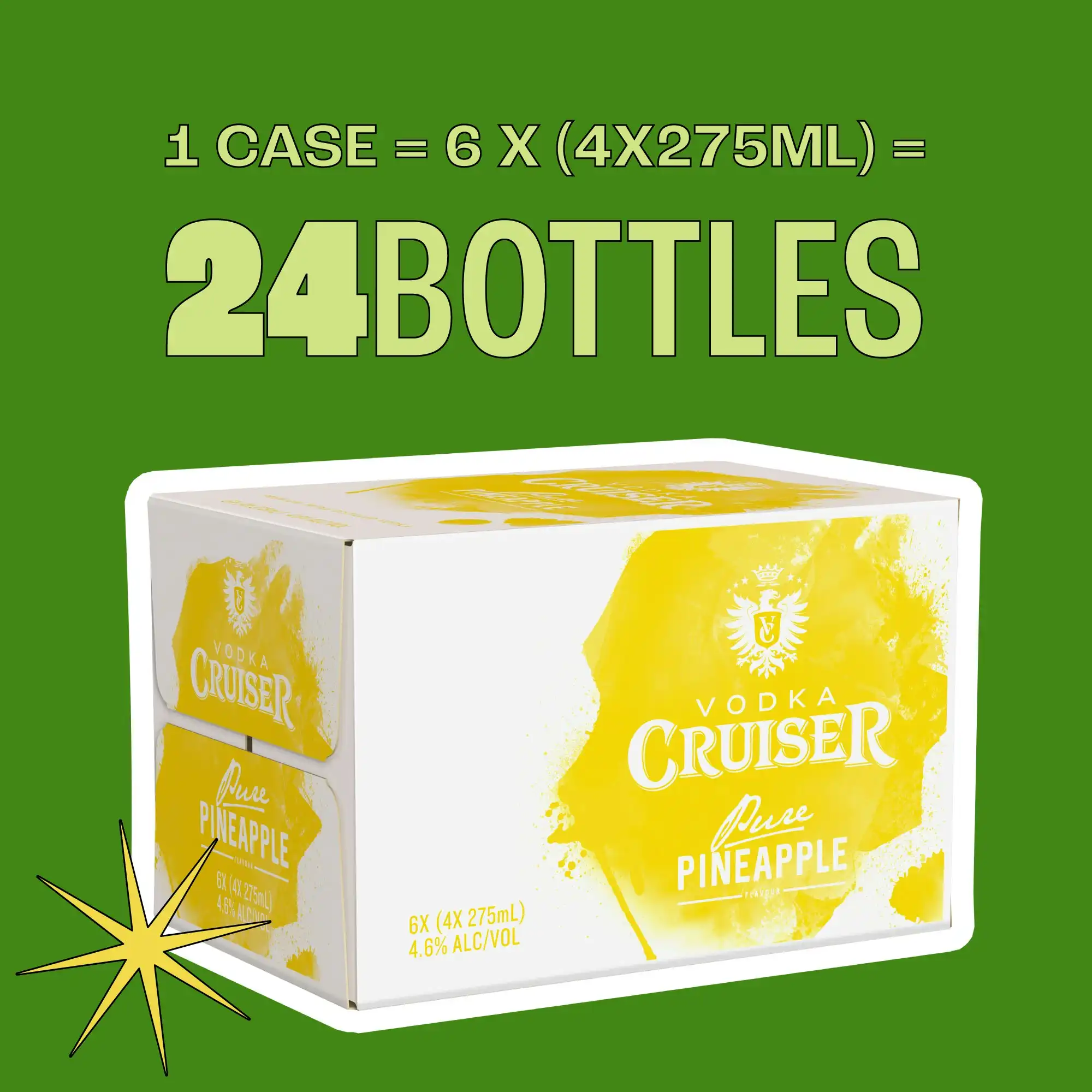 Vodka Cruiser Pure Pineapple 4.6% 24 x 275mL Bottles