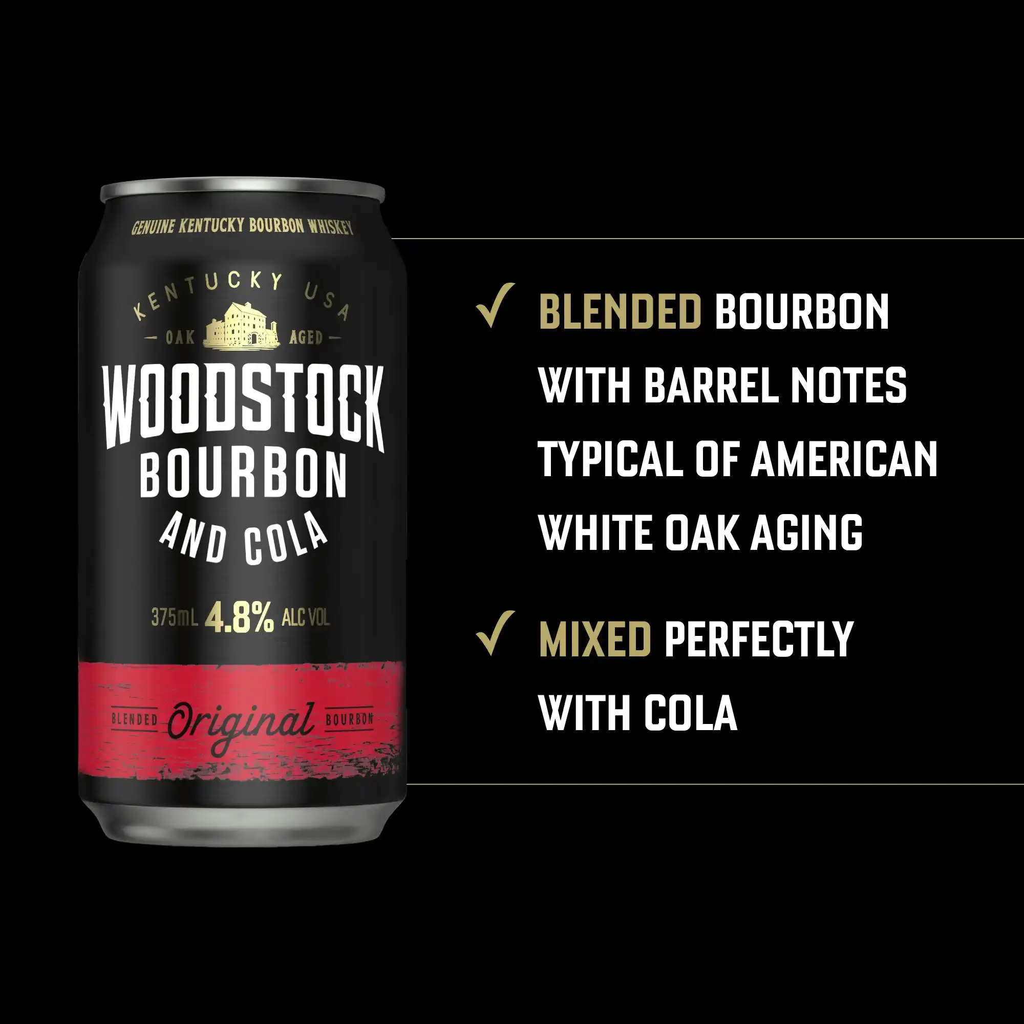 Woodstock Bourbon and Cola 4.8% 24 x 375mL Cans