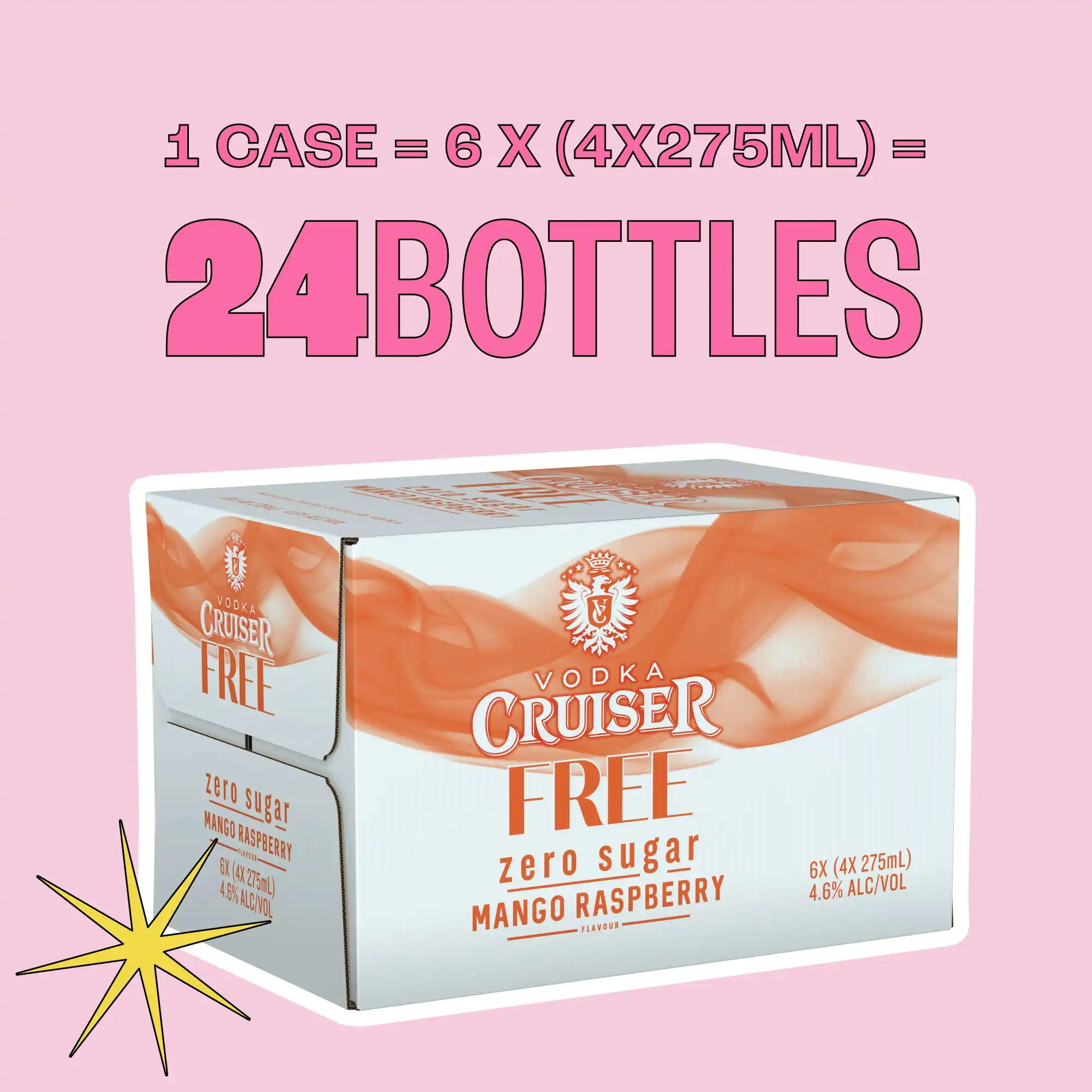 Vodka Cruiser Sugar Free Mango Raspberry 4.6% 24 x 275mL Bottles