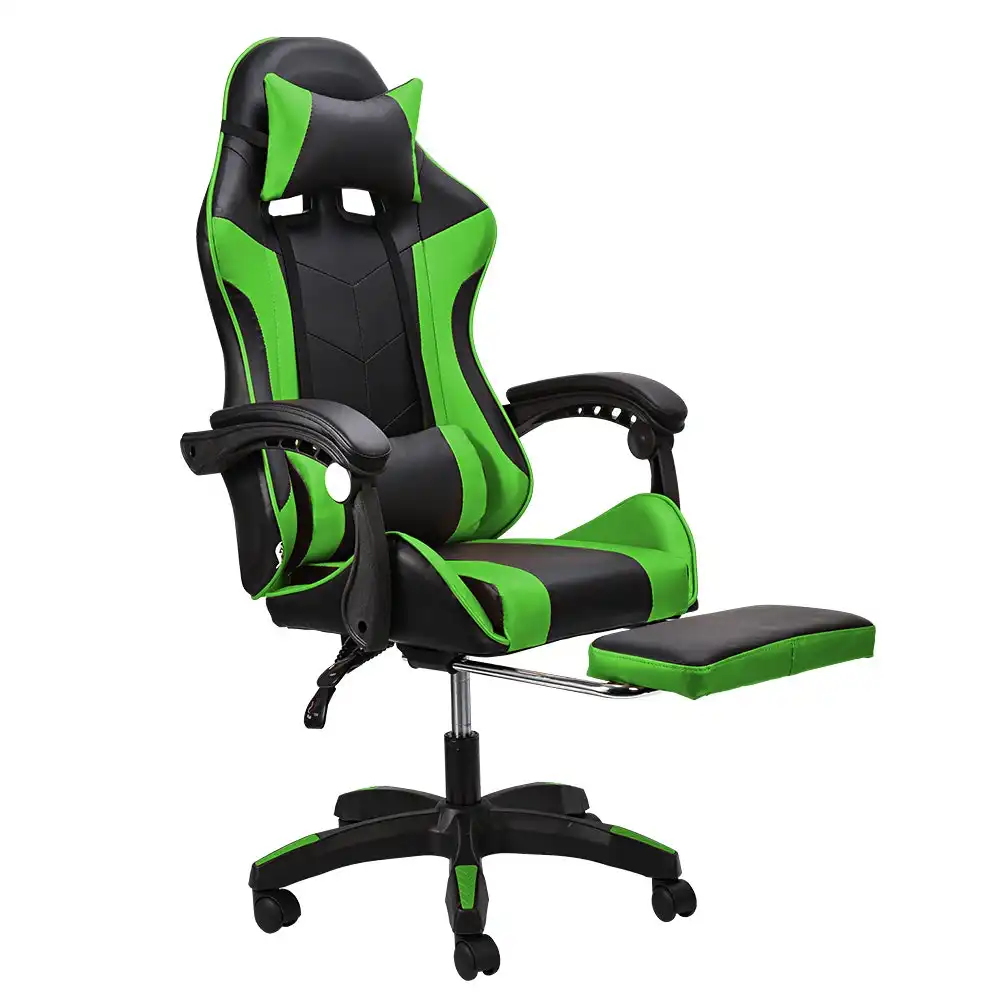 Furb Gaming Chair Racing Recliner Footrest Office Chair Lumbar Support With Headrest Green