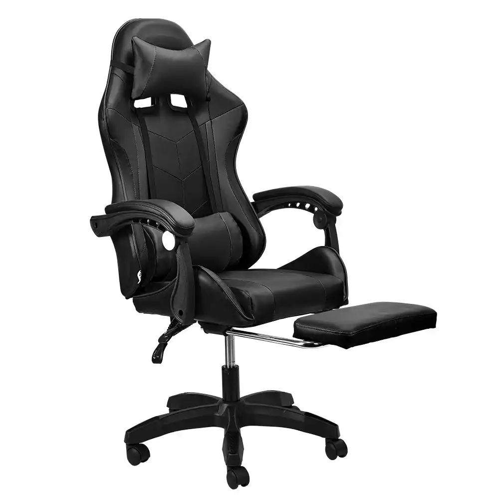 Furb Gaming Chair Racing Recliner Footrest Office Chair Lumbar Support With Headrest Black