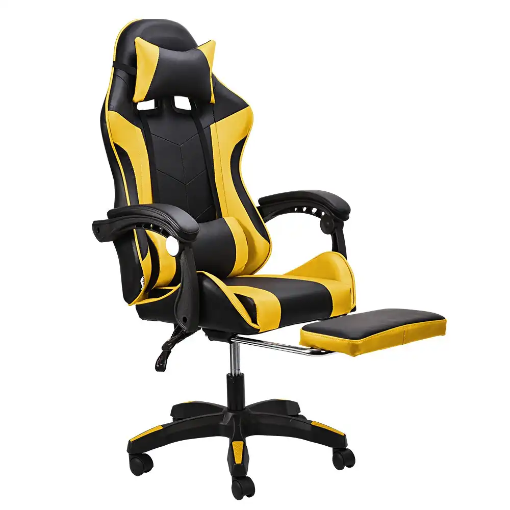 Furb Gaming Chair Racing Recliner Footrest Office Chair Lumbar Support Headrest Yellow