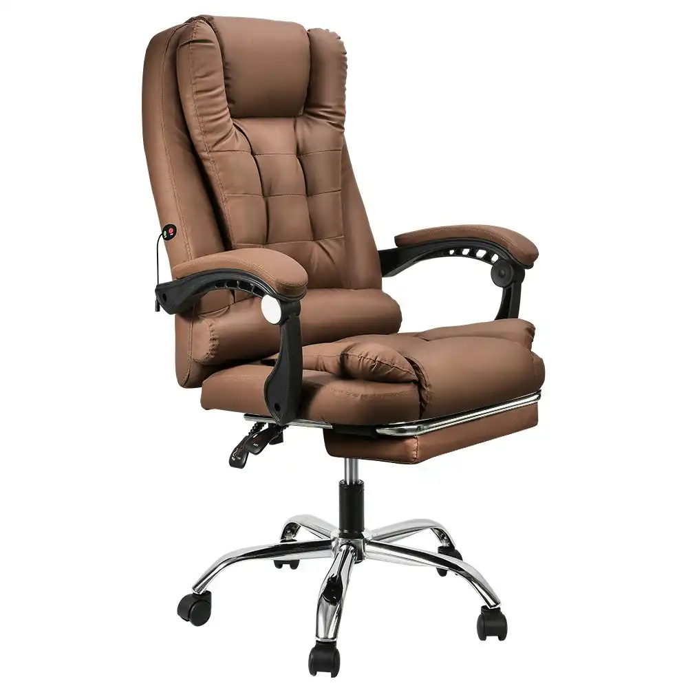 Furb Massage Office Chair Executive PU leather Seat Ergonomic Support Footrest Dark Brown