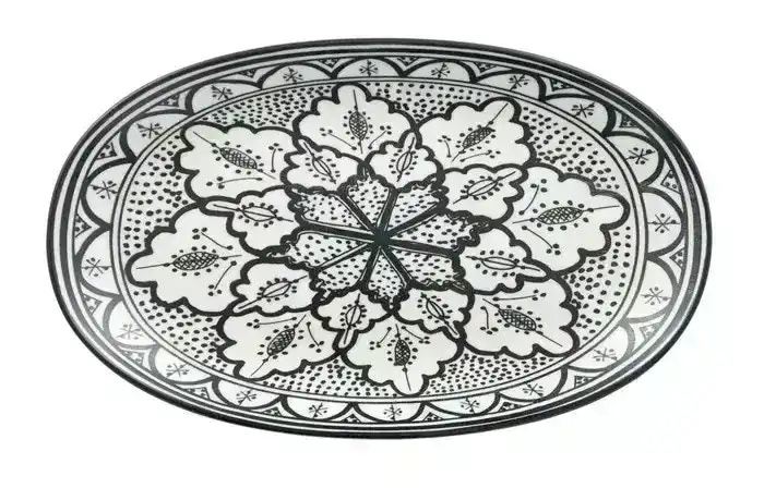 Zohi Interiors Moroccan Style Ceramic Oval Plate in Black/White
