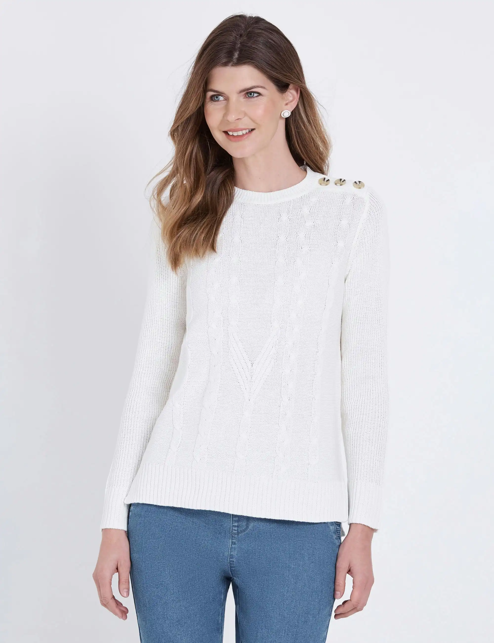 W.Lane Button Cable Knitwear Pullover Jumper