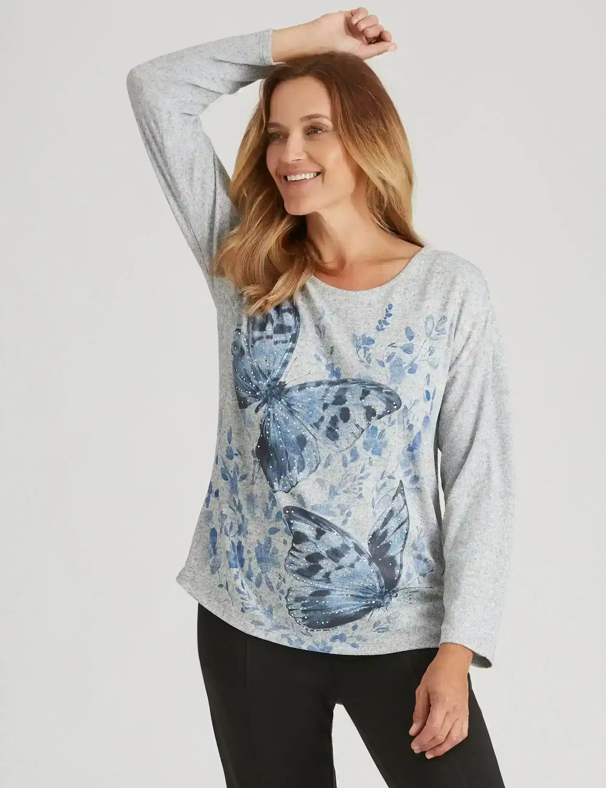 Millers Long Sleeve Placement Print Brushed Top