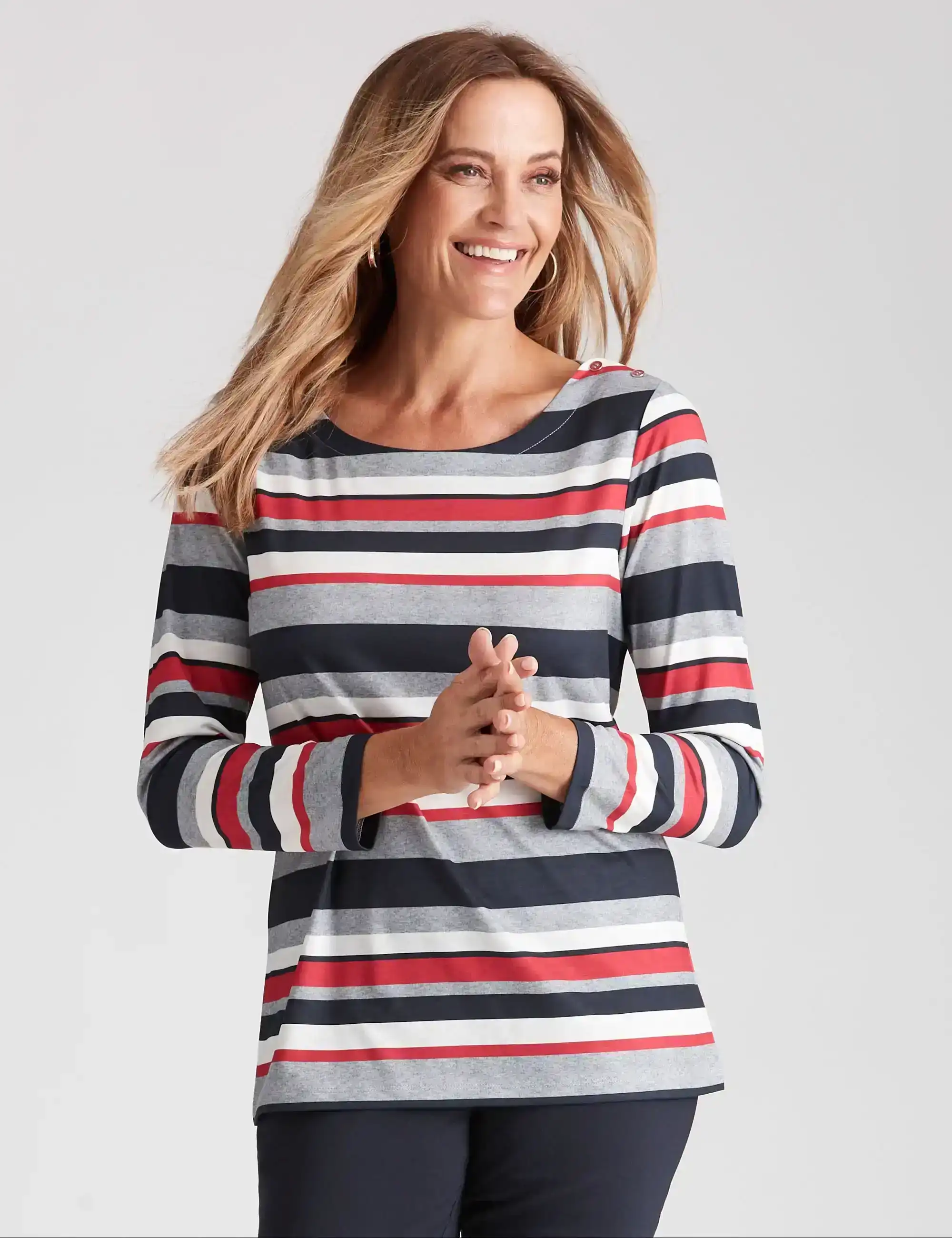 Millers Long Sleeve Stripe with Button Detail Top