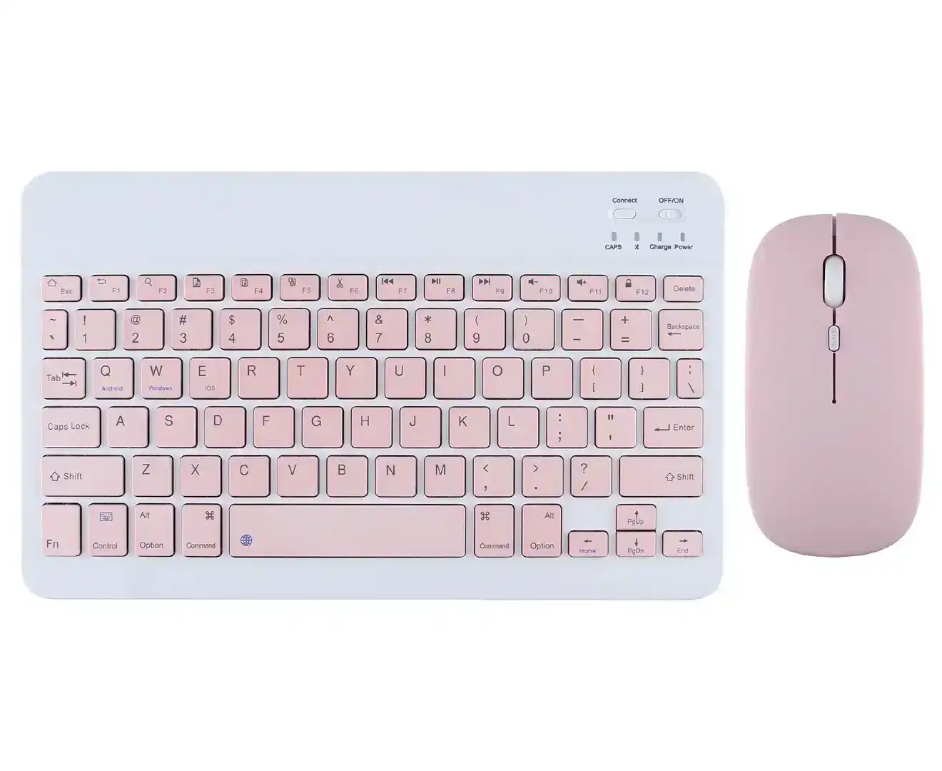 Portable Bluetooth Slim Wireless Keyboard + Mouse 2-in-1 Combo for Tablets, Smartphones, PCs, Smart TVs, Pink