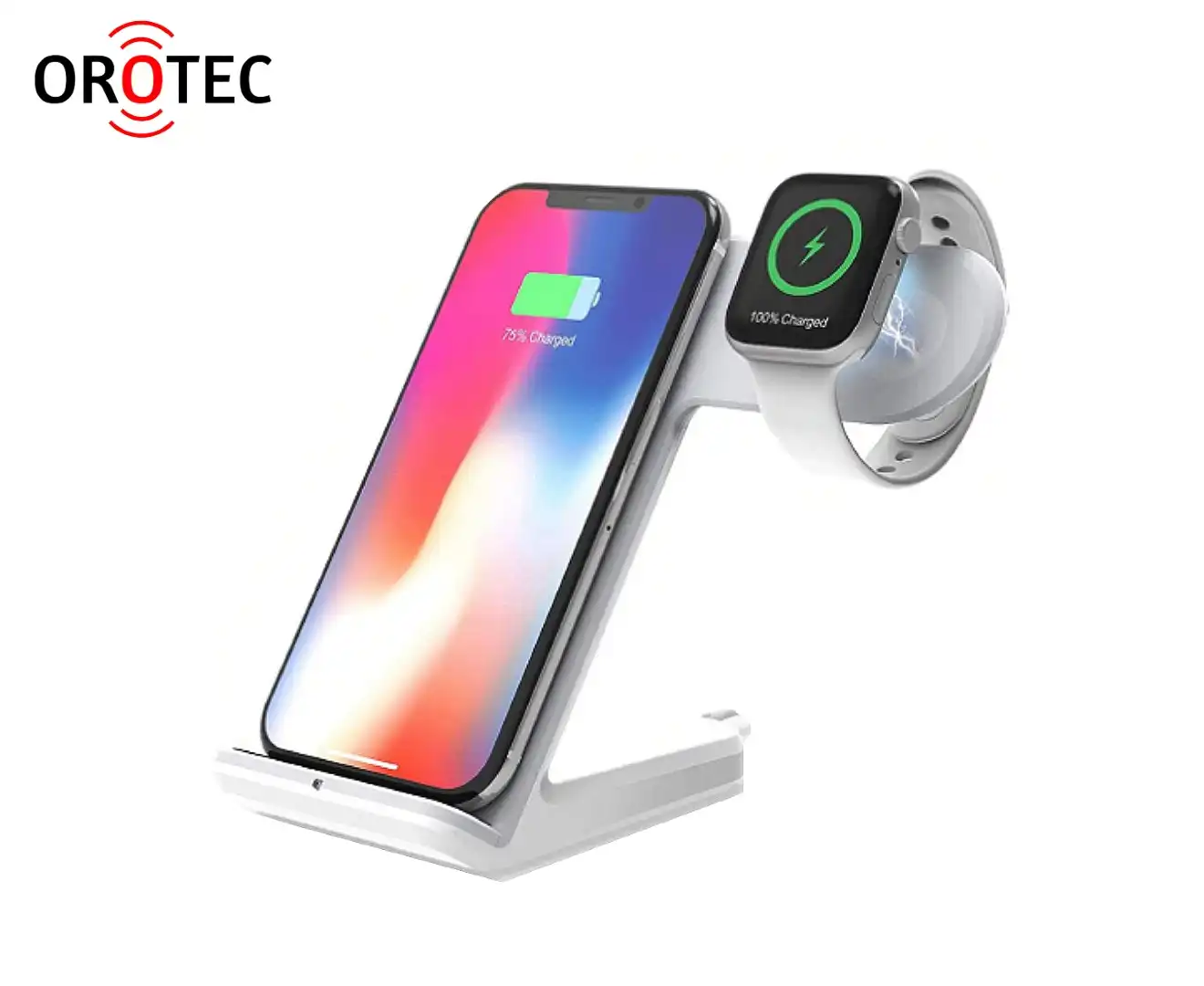 Orotec 10W 2-in-1 Dual Wireless Charging Dock Made for Apple (including Apple Watch Charging) White