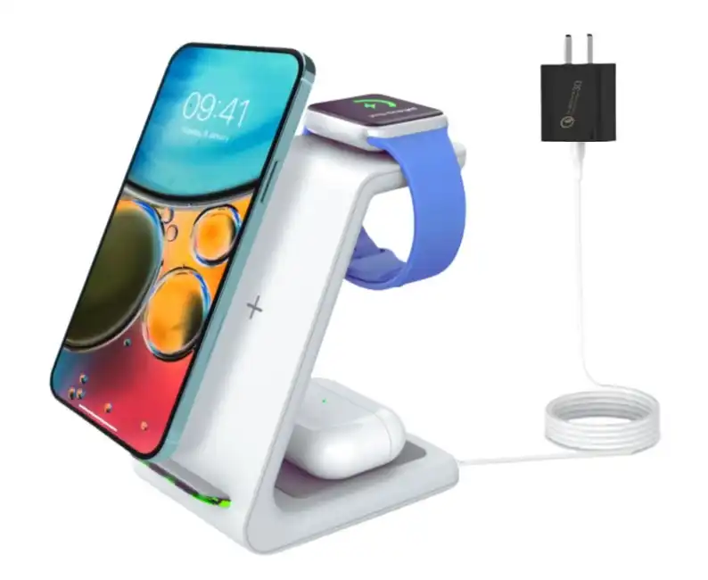 Orotec NexGen 10W Apple 3-in-1 Triple Wireless Charger (Apple Watch/AirPods/Smartphone) White + 18W Qualcomm Charger Kit