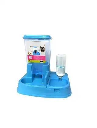 2 in 1 Pet Dog Cat Auto Feeder + Drinker Food Water Bowl Dispenser Drinking
