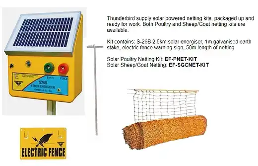 Thunderbird Poultry Chicken Duck Solar Powered Netting Kit