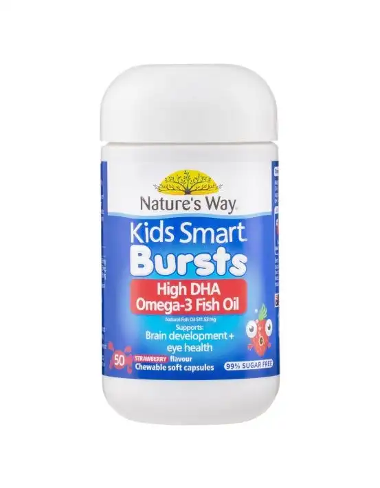 Nature's Way Kids Smart Bursts High DHA Omega 3 Fish Oil 50 Flavoured Chewable Capsules
