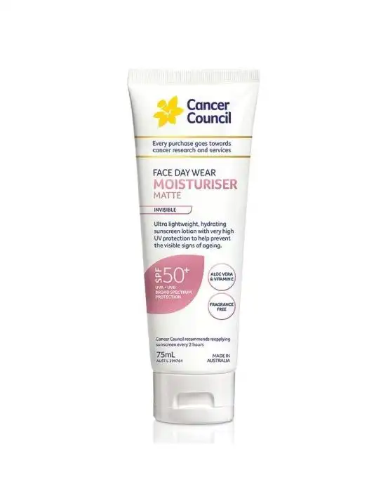 Cancer Council Face Day Wear Invisible Moisturiser Matte Water Resistant SPF50+ 75mL