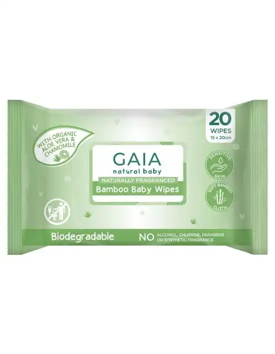 Gaia Natural Baby Bamboo Wipes 20 Pack