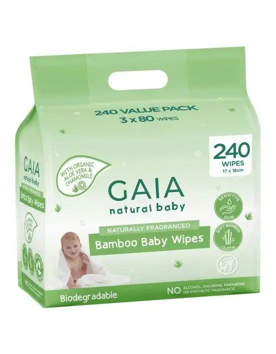 Gaia Natural Baby Bamboo Wipes 240 Pack