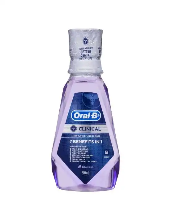 Oral B Clinical Alcohol Free Flouride Rinse Mouthwash Clean Mint 500mL