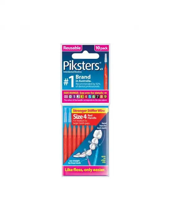 Piksters Interdental Brush Size 4 Red 10 Pack
