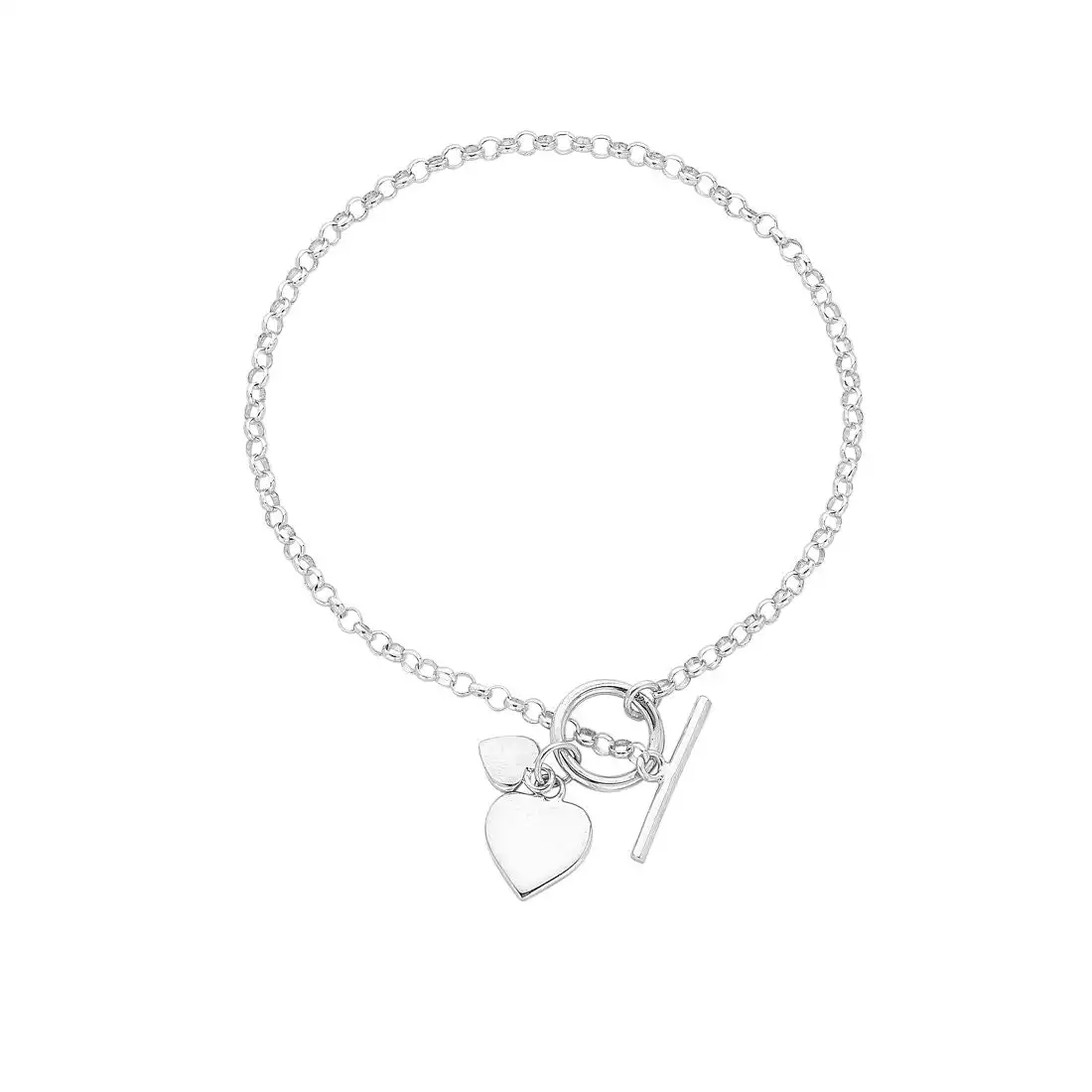 Sterling Silver Heart Charm Toggle Belcher Bracelet 19cm