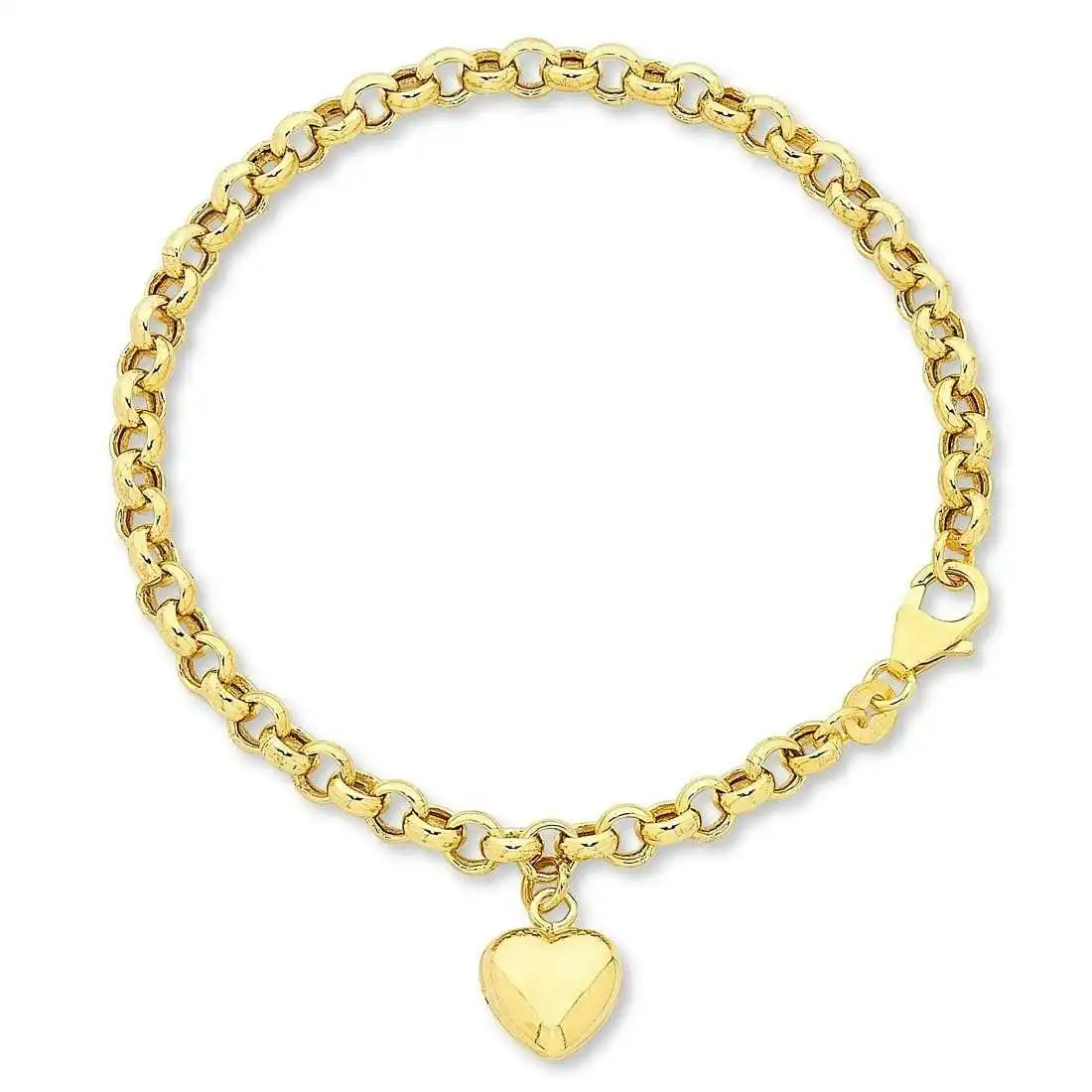 9ct Yellow Gold Silver Infused Heart Charm Bracelet