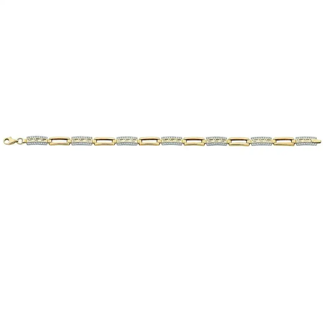 9ct Yellow Gold Cubic Zirconia and Aztec Pattern Bracelet