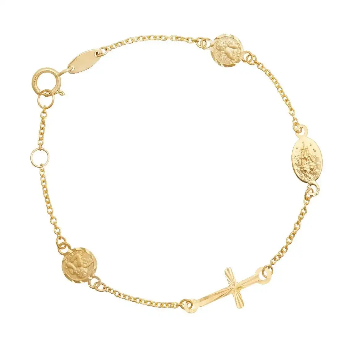 Children's Madonna Cherub Cross Bracelet in 9ct Yellow Gold
