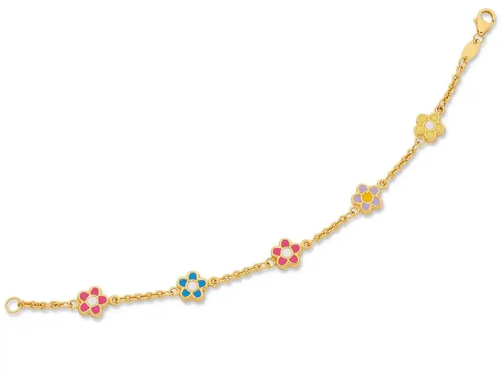 Children's 9ct Yellow Gold Silver Infused Flower Bracelet