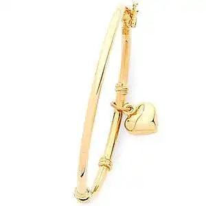 Children's Heart Charm Bangle in 9ct Yellow Gold Silver Infused