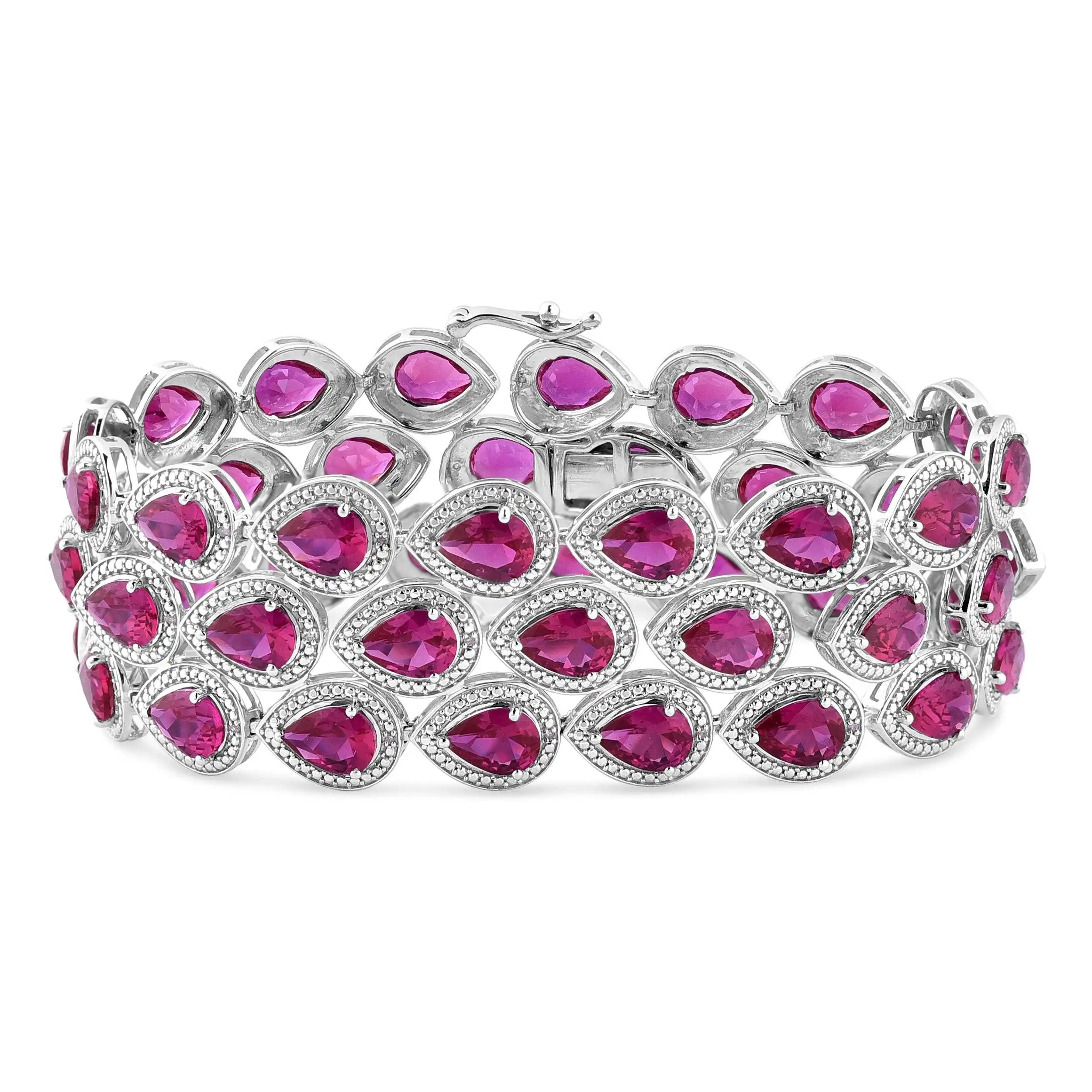 Created Ruby Multi Row Bracelet with 0.10ct of Diamonds in Sterling Silver