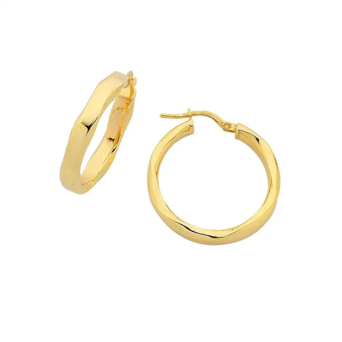 9ct Yellow Gold Silver Infused Twist Hoop Earrings 20mm