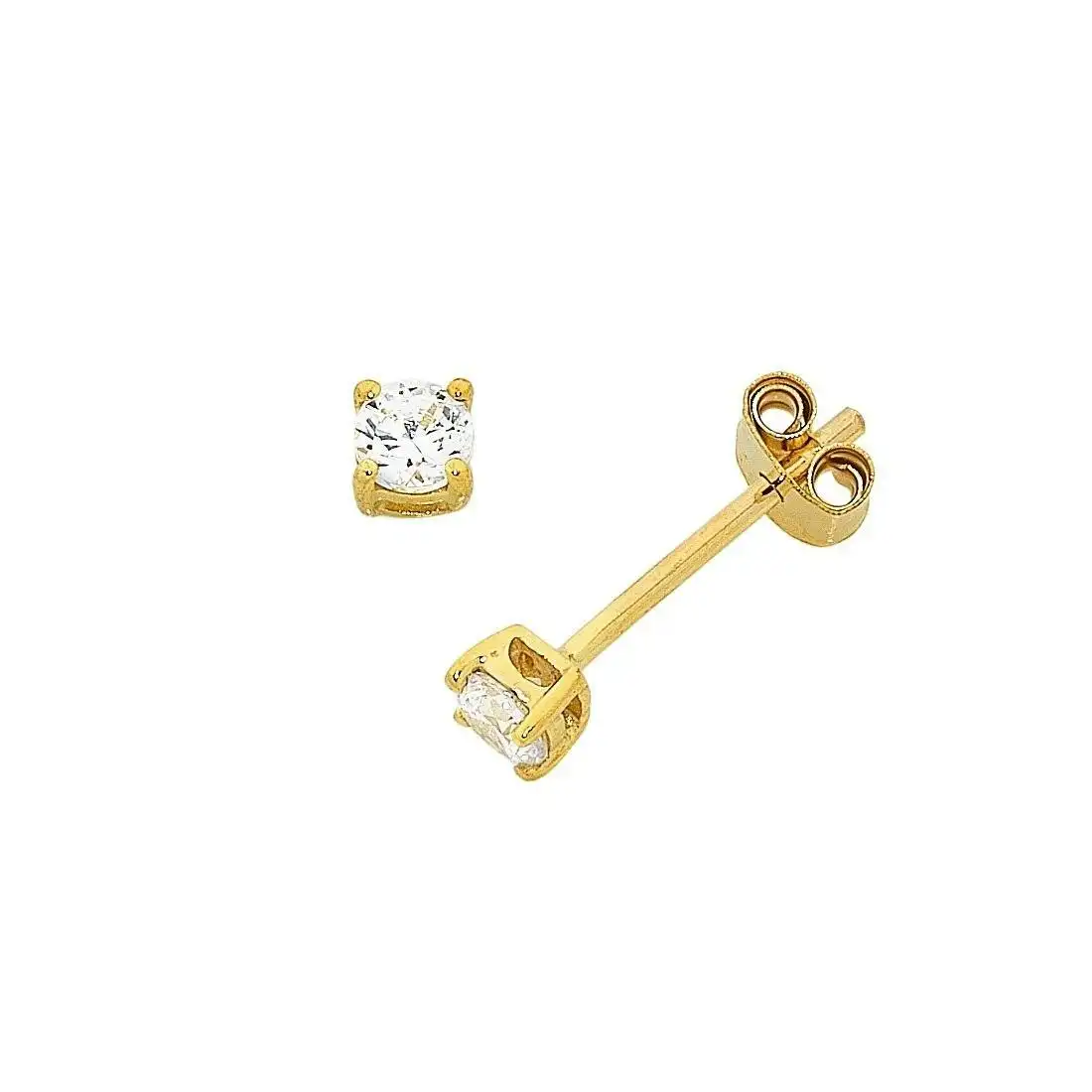9ct Yellow Gold Cubic Zirconia 4 Claw Stud Earrings 5mm