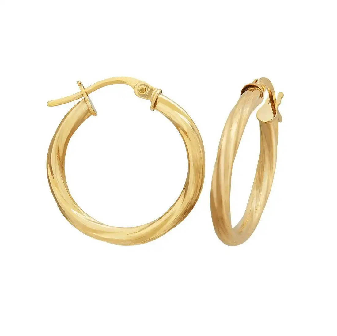 9ct Yellow Gold Twist Hoop Earrings 20mm