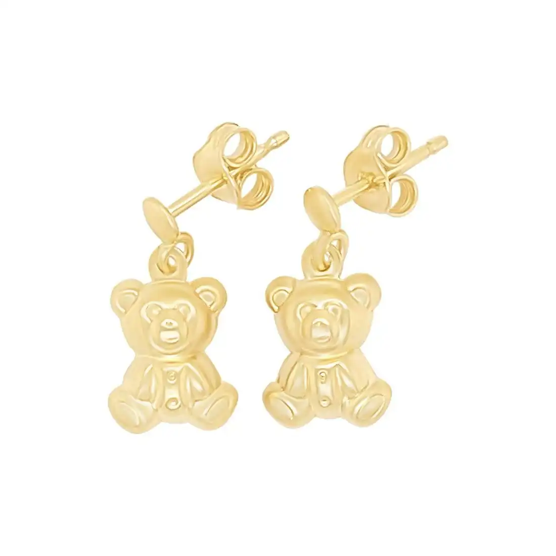 Children's Teddy Bear Drop Earrings in 9ct Yellow Gold Silver Infused