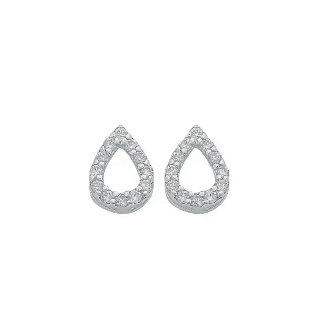 Sterling Silver and Cubic Zirconia Open Pear Stud Earrings
