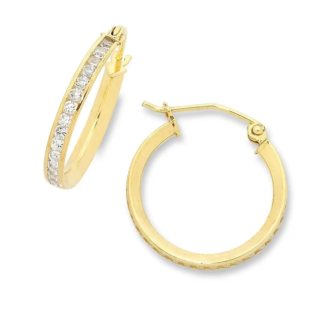 9ct Yellow Gold Silver Infused Cubic Zirconia Hoop Earrings 18mm