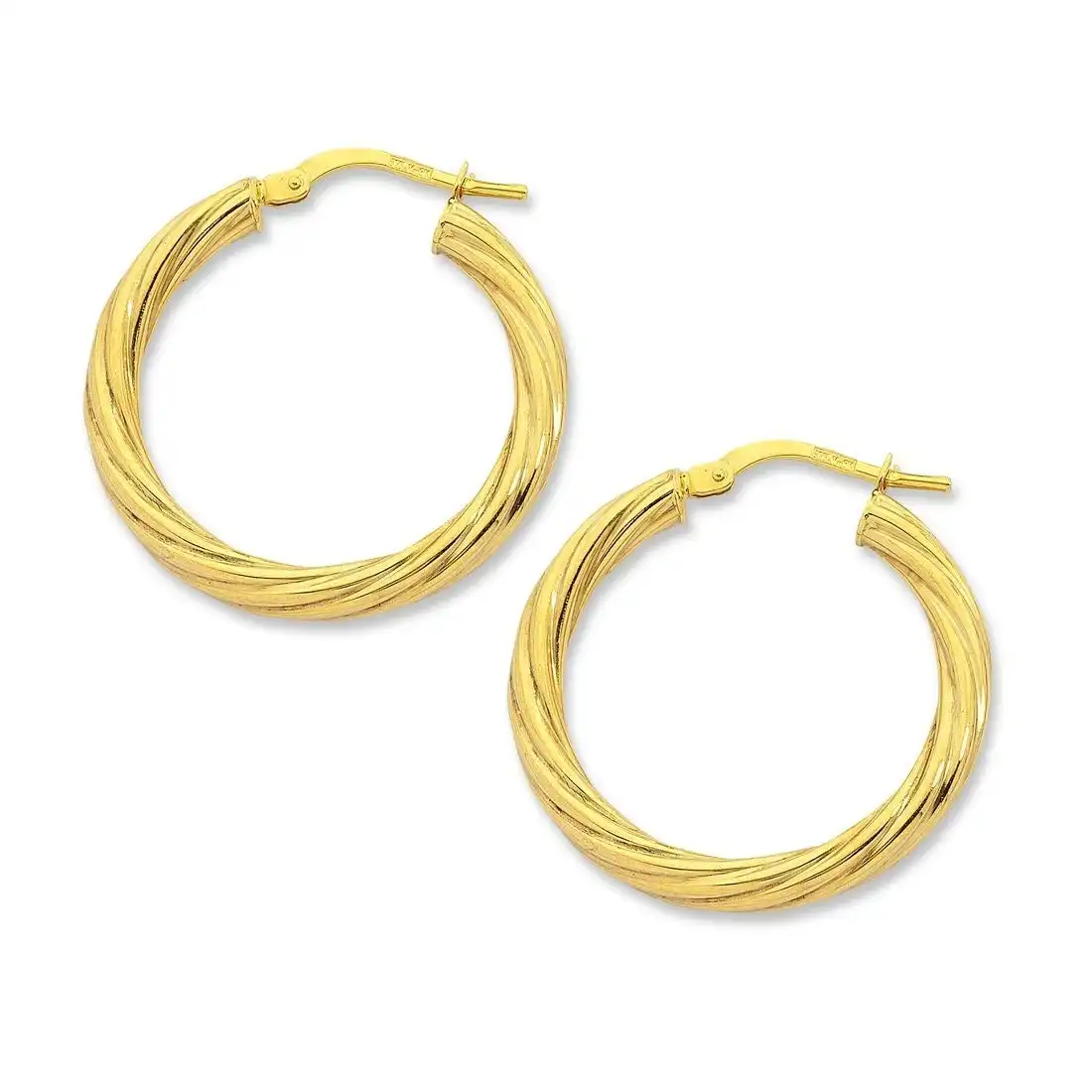 9ct Yellow Gold Silver Infused Twist Hoop Earrings 30mm