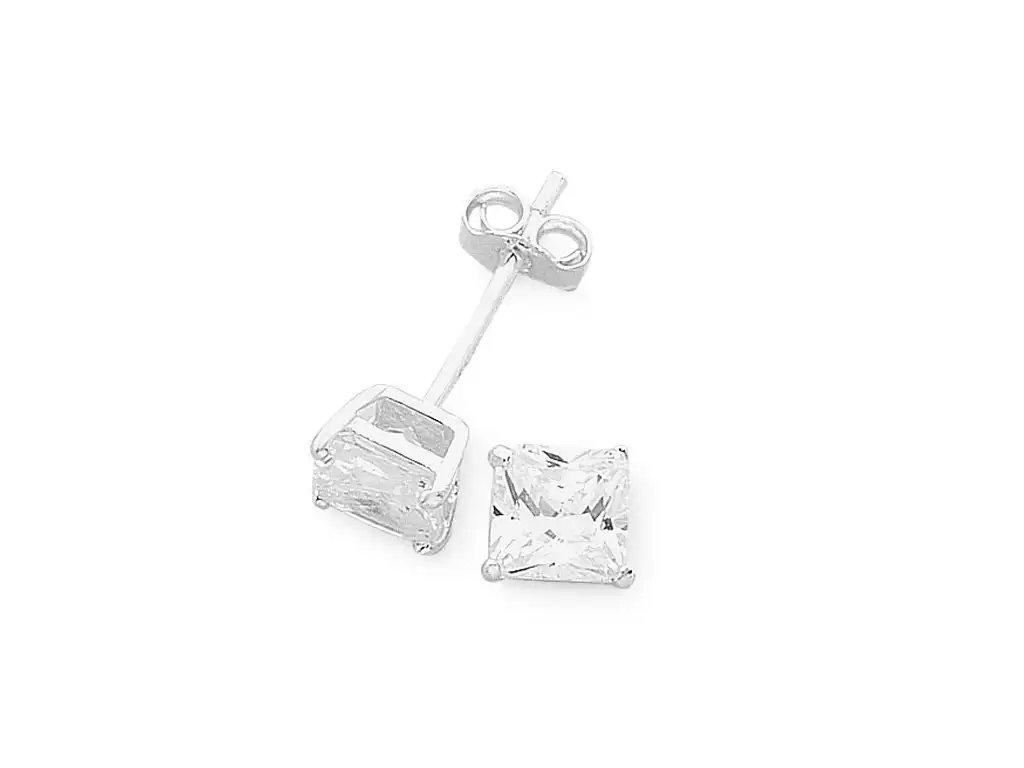 Sterling Silver 5mm Square Cubic Zirconia Stud Earrings