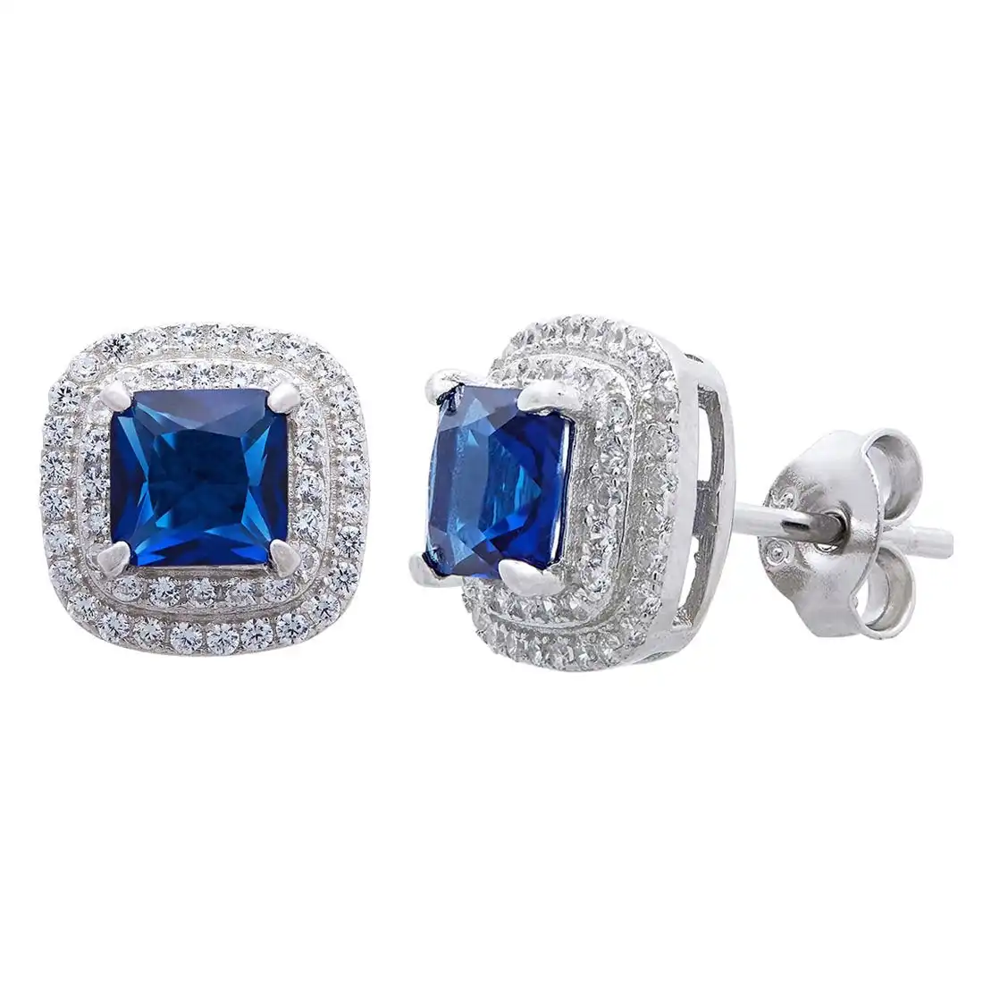 Blue Sapphire Cubic Zirconia Earrings in Sterling Silver