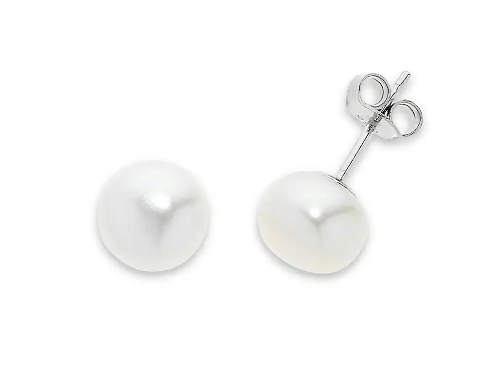 Sterling Silver 9mm White Freshwater Pearl Stud Earrings