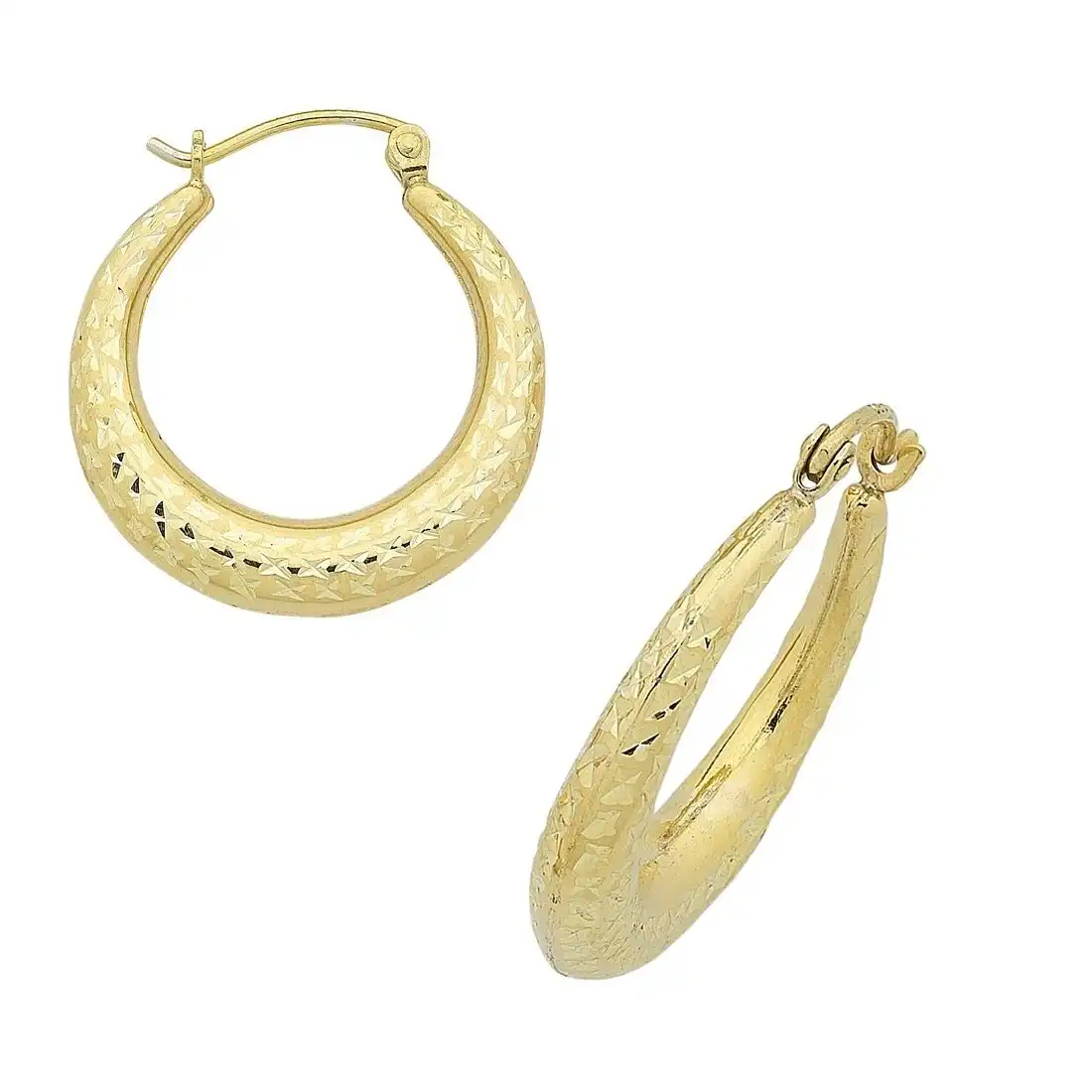 9ct Yellow Gold Silver Infused Creole Hoop Earrings