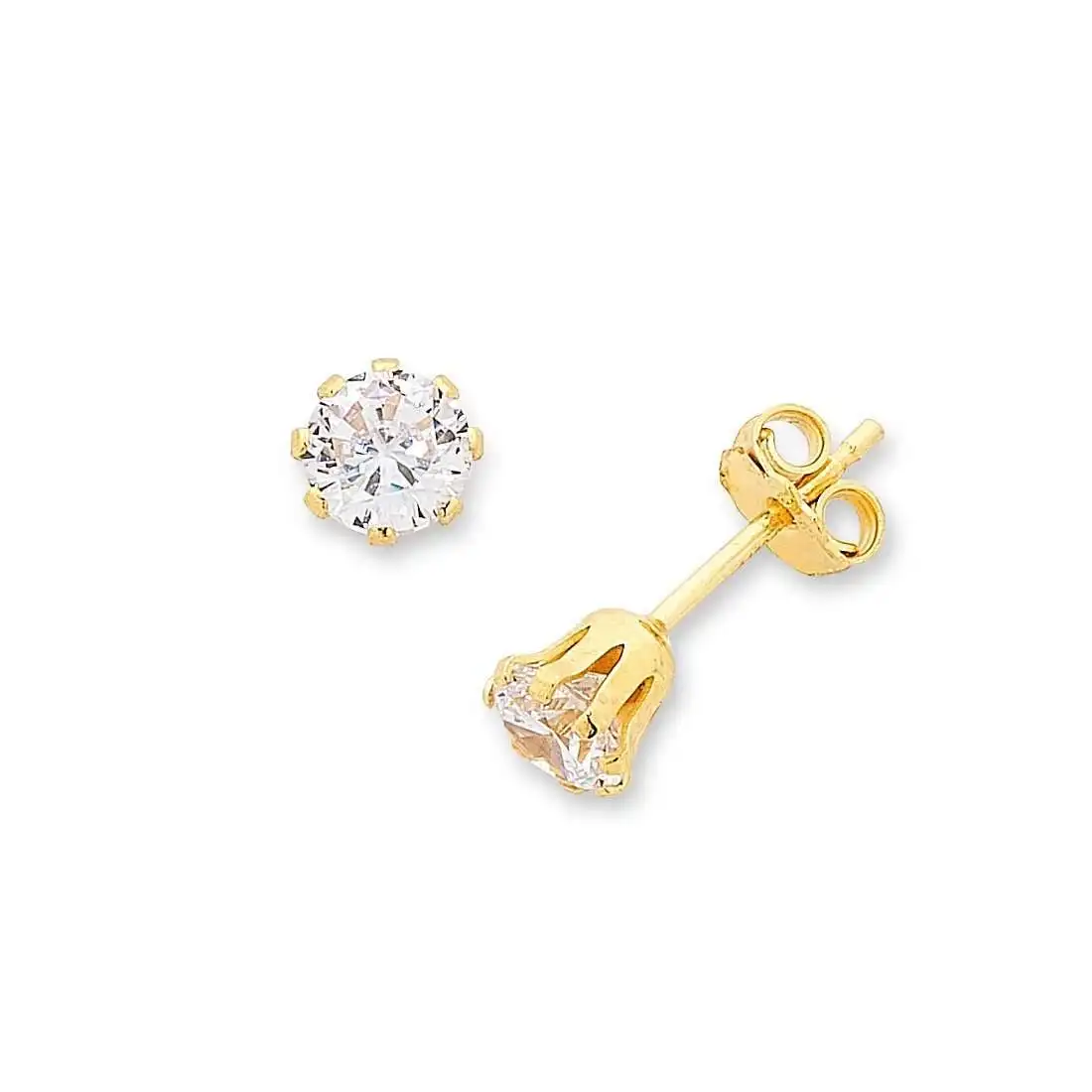 9ct Yellow Gold Silver Infused Cubic Zirconia Stud Earrings - 4mm
