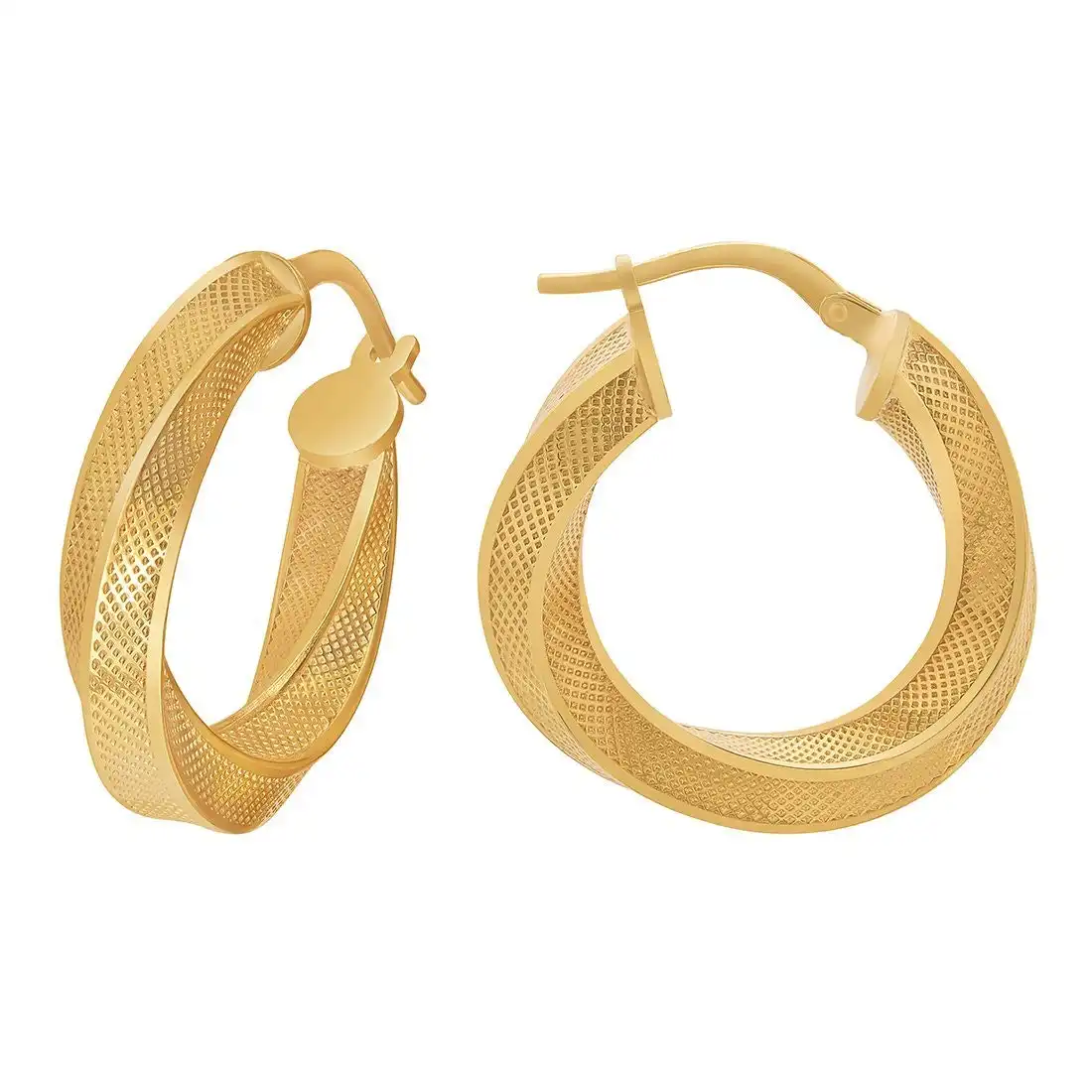 9ct Yellow Gold Silver Infused Fancy Twist Hoop Earrings 20mm