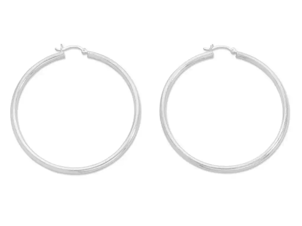 Sterling Silver 60mm Plain Hoop Earrings