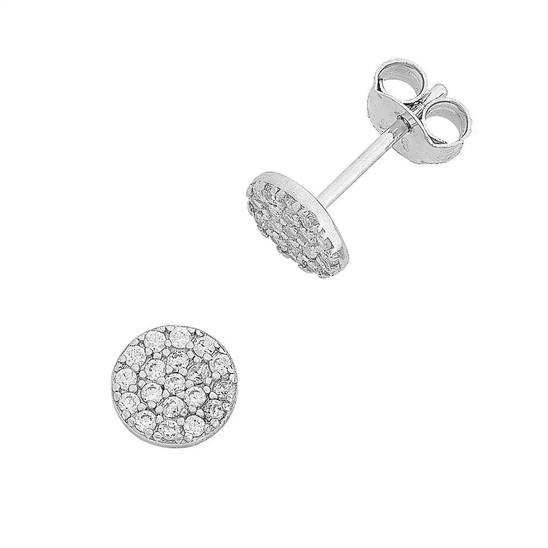 Sterling Silver Cubic Zirconia Pave Disc Stud Earrings