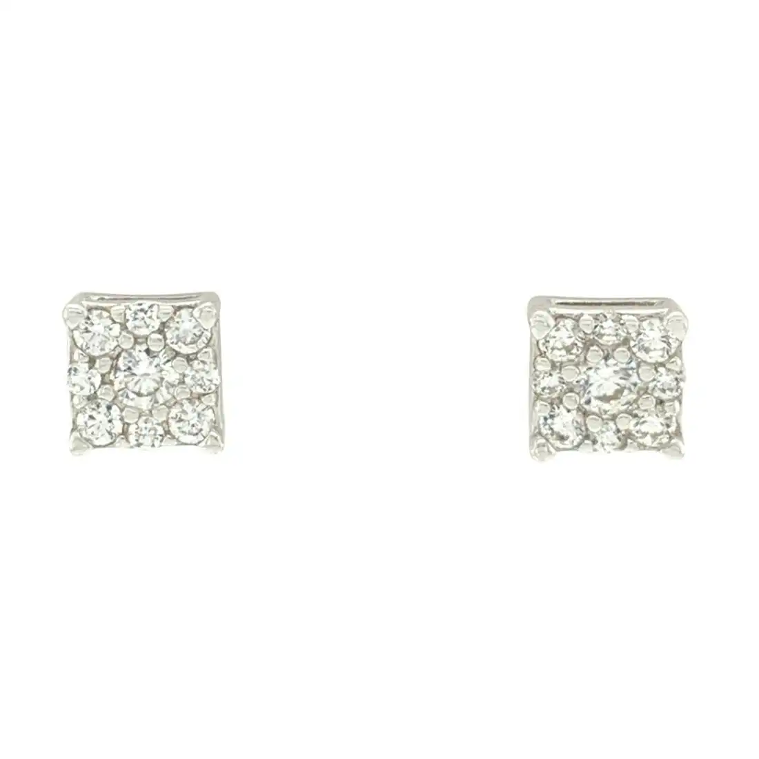 Sterling Silver Cubic Zirconia Princess Cluster Stud Earrings