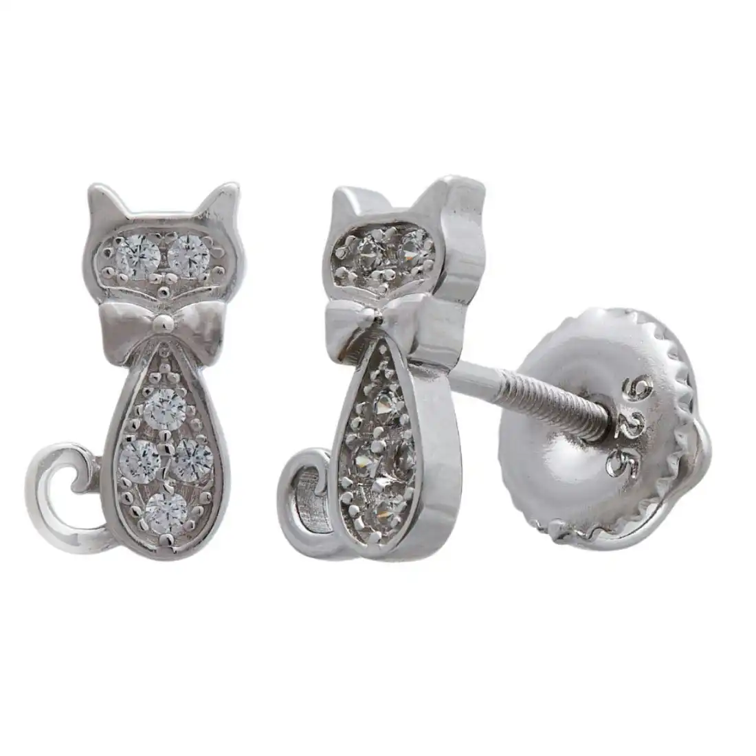 Children's Cat Sterling Silver Stud Earrings